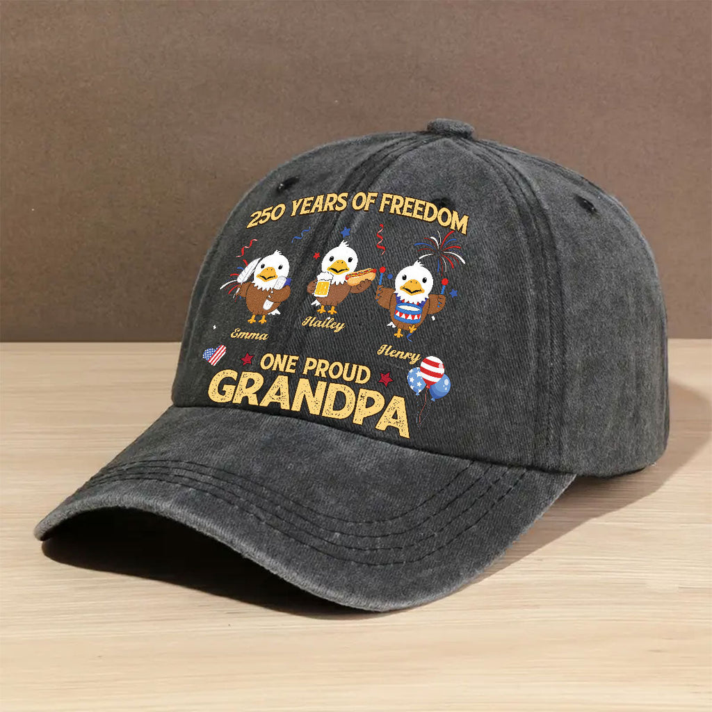 Custom Christmas Headwear Birthday Gifts for Grandpa • One Proud Grandpa Dad - Personalized Vintage Washed Denim Cap