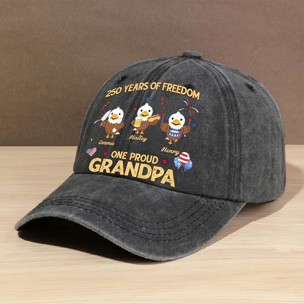 Custom Christmas Headwear Birthday Gifts for Grandpa • One Proud Grandpa Dad - Personalized Vintage Washed Denim Cap