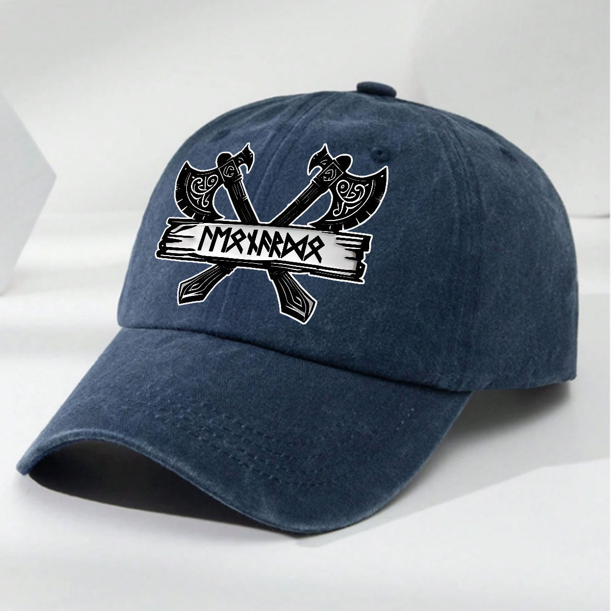 Name In Viking Runes - Personalized Vintage Washed Denim Cap