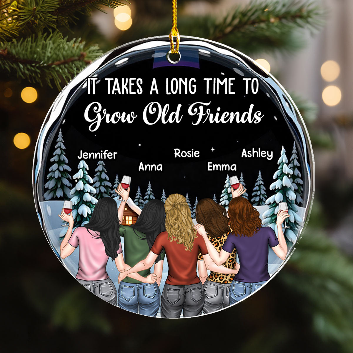 Custom Friendship Christmas Ornament, Best Friend Gift •  Friends We Never Walk Alone - Personalized Acrylic Ornament