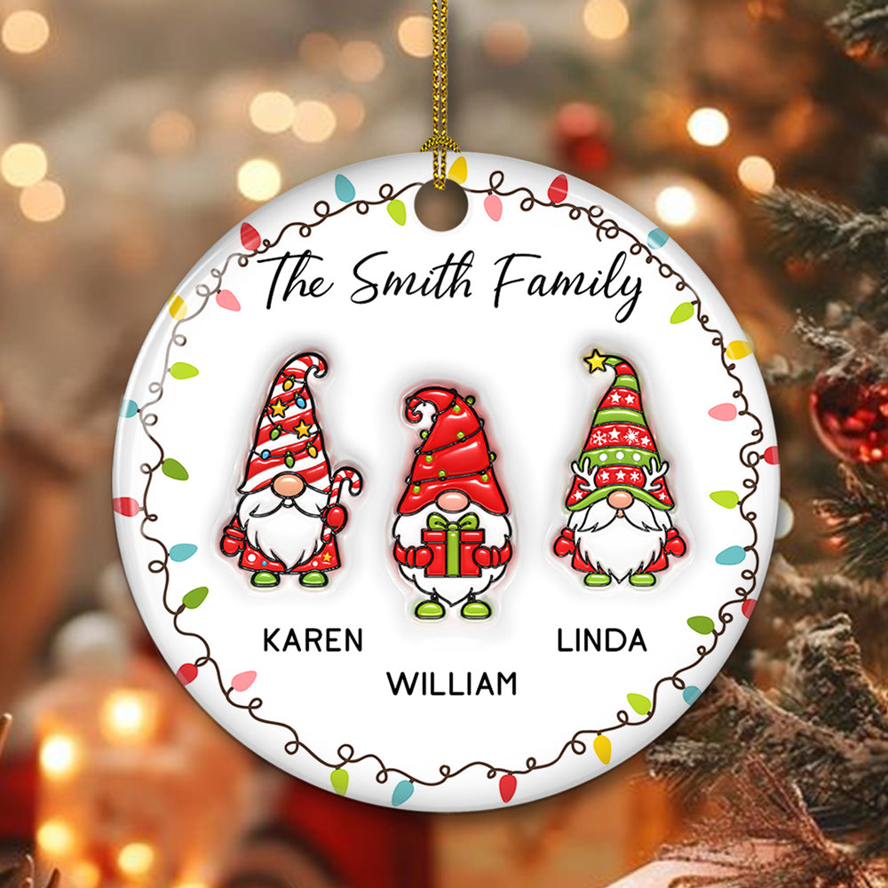 Custom Family Ornament, Christmas Gift for Family Members •  Christmas Gnomes Family - Personalized 3D Inflated Effect Ceramic Ornament