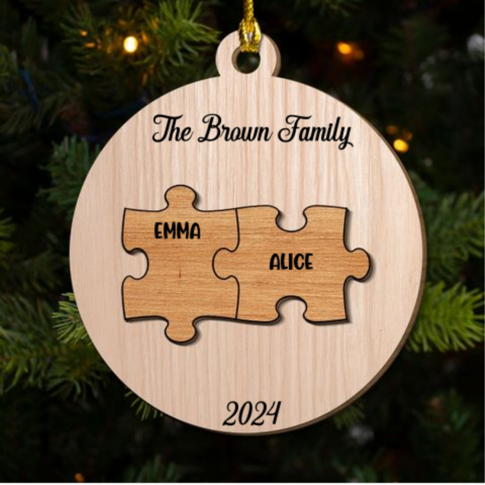 Custom Family Ornament, Christmas Gift for Family Members •  Piece Of Family - Personalized Freeshape 2-Layered Wood Ornament