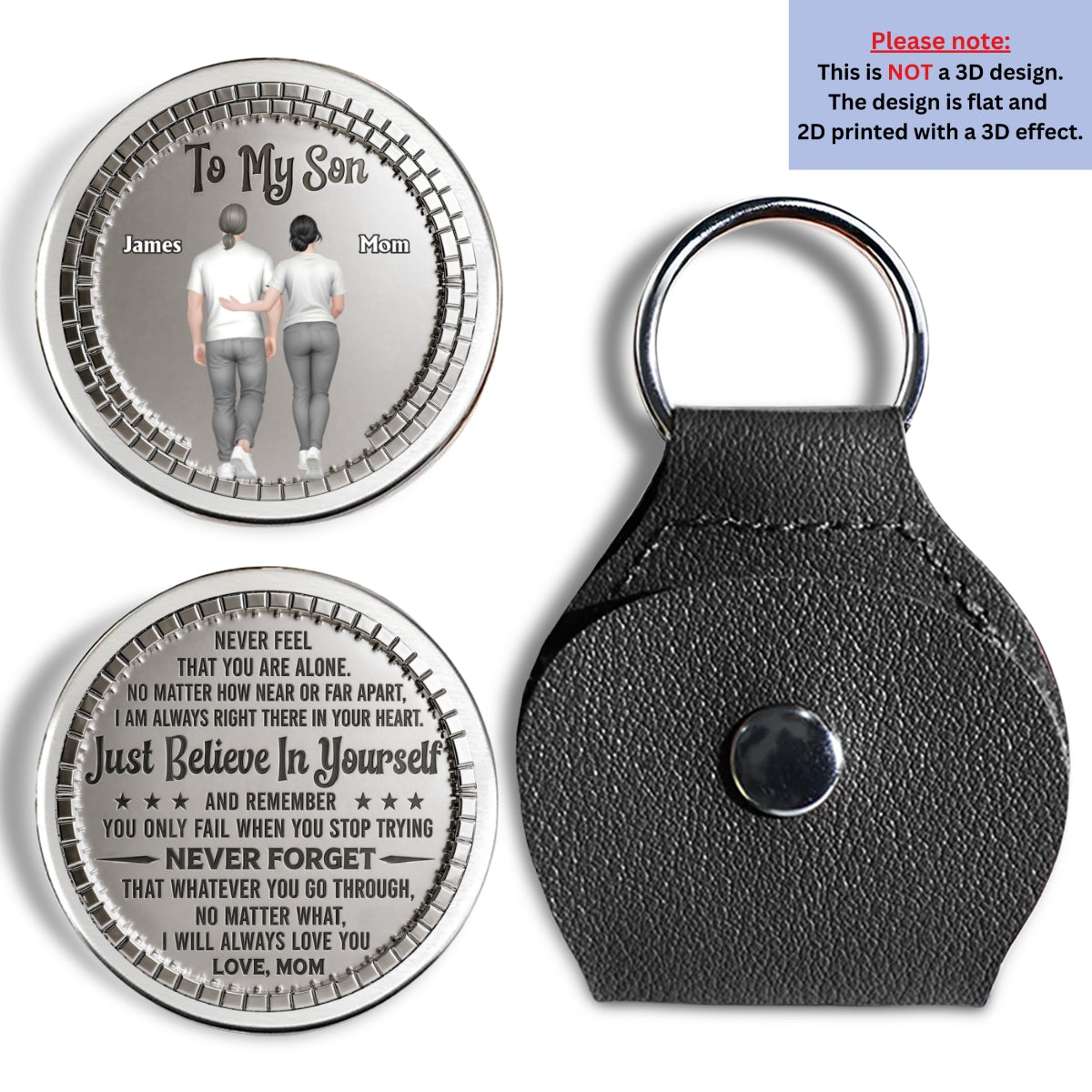 Custom Son Coin Keychain, Father's Day Birthday Gifts • You Only Fail When You Stop Trying - Personalized Pocket Hug