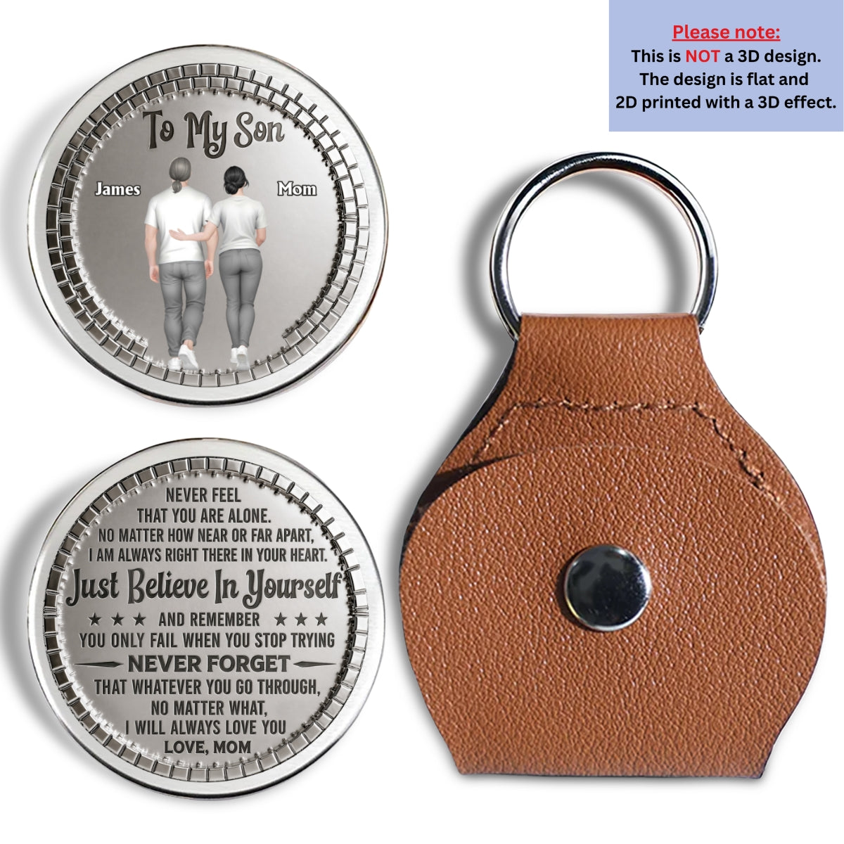 Custom Son Coin Keychain, Father's Day Birthday Gifts • You Only Fail When You Stop Trying - Personalized Pocket Hug