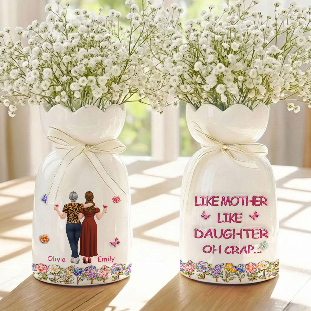 Like Mother Like Daughter - Personalized 3D Effect Ribbon Tie Flower Vase