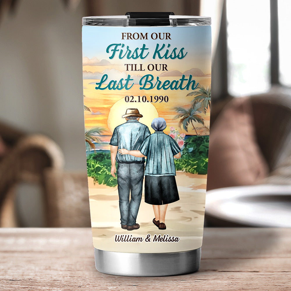 Custom Christmas Anniversary Gifts For Wife • From Our First Kiss - Personalized Tumbler