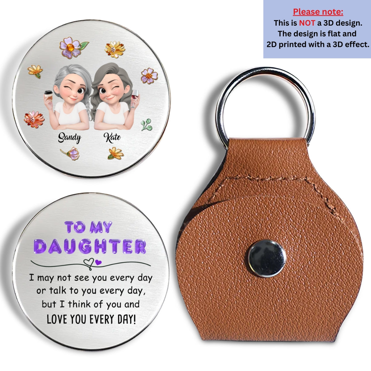 Custom Coin Keychain for Daughter Mom, Mother's Day Birthday Gifts • Love You Every Day - Personalized Pocket Hug