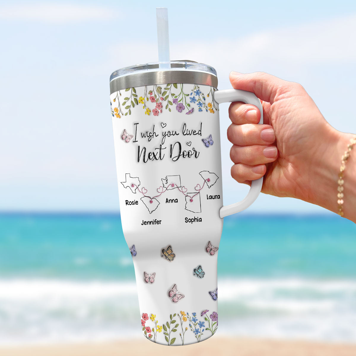 Custom Christmas Birthday Gifts For Best Friend • I Wish We Lived Closer Floral Version - Personalized 3D Inflated Effect Printed 40 Oz Tumbler