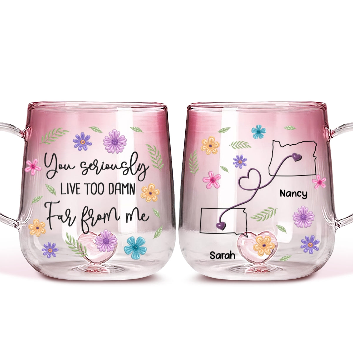 Custom Best Friend, Christmas & Birthday Friendship Keepsake Gift • Wish You Lived Much Closer - Personalized Pink Gradient Glass Mug
