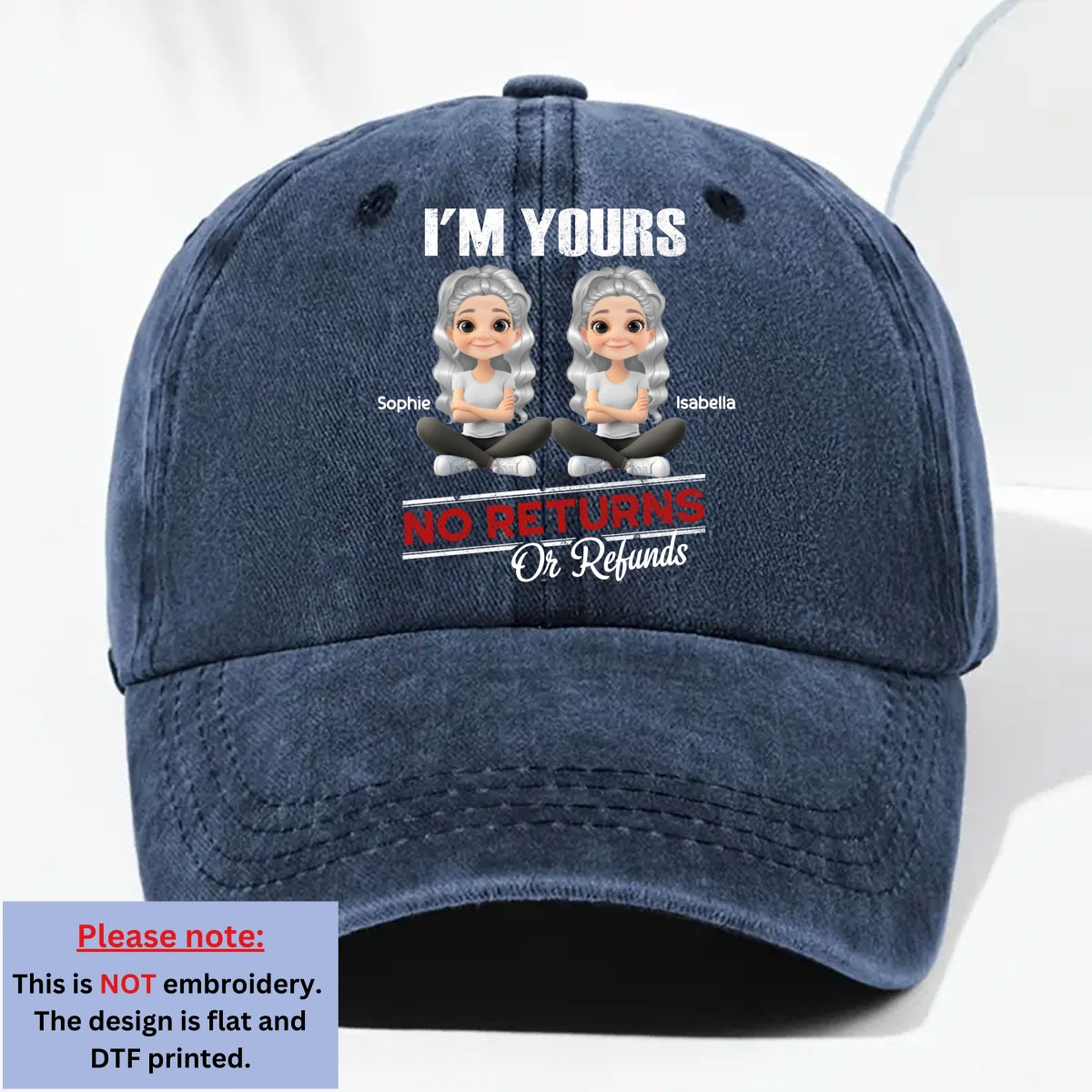 No Refunds 2 - Personalized Vintage Washed Denim Cap