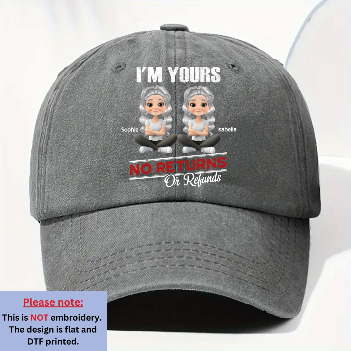 No Refunds 2 - Personalized Vintage Washed Denim Cap