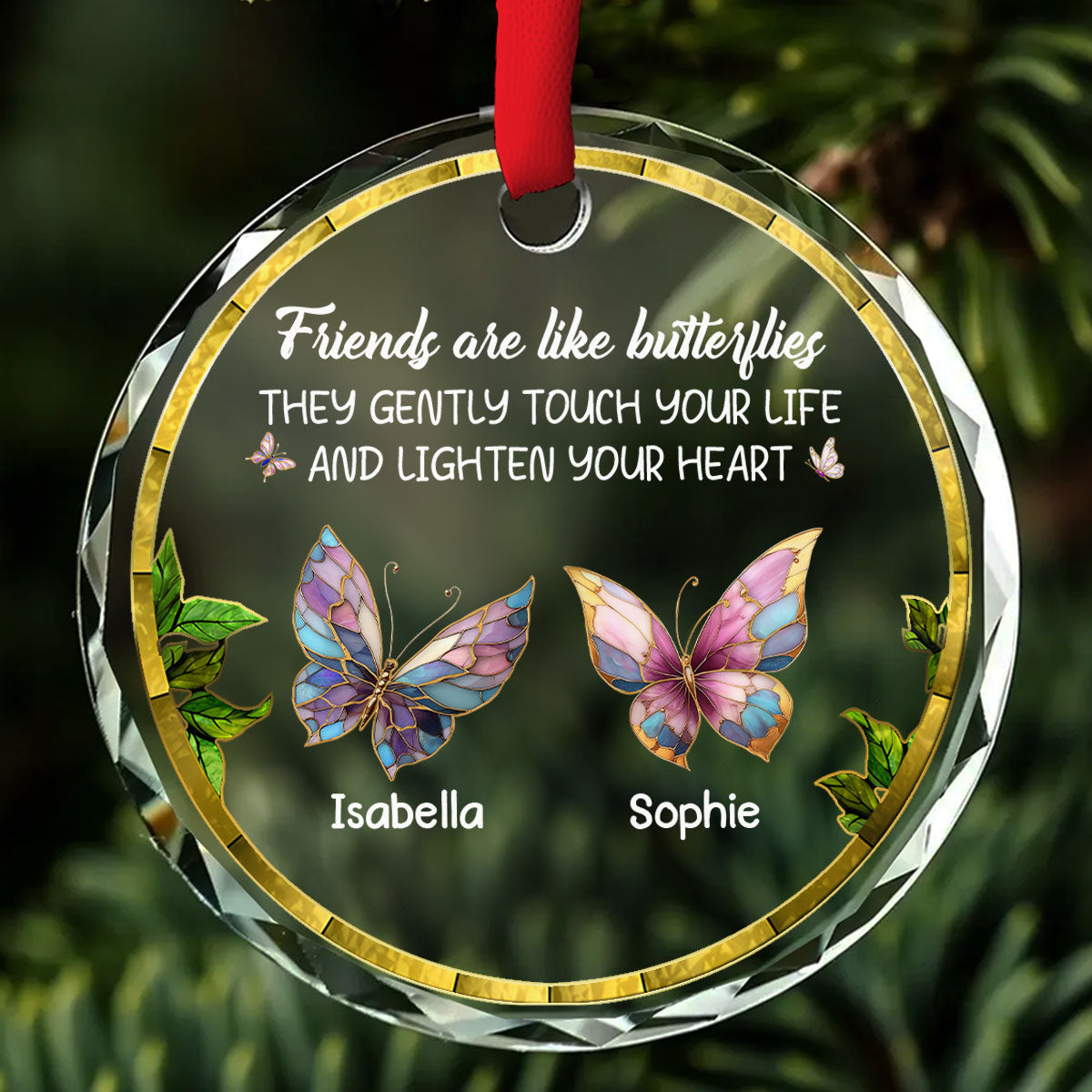 Custom Friendship Christmas Ornament, Best Friend Gift •  Butterfly Friends - Personalized Glass Ornament