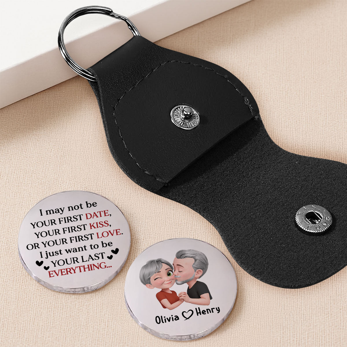 Custom Coin Keychain for Wife, Couple Anniversary Valentine's Day Gifts • Not Your First Kiss - Personalized Pocket Hug