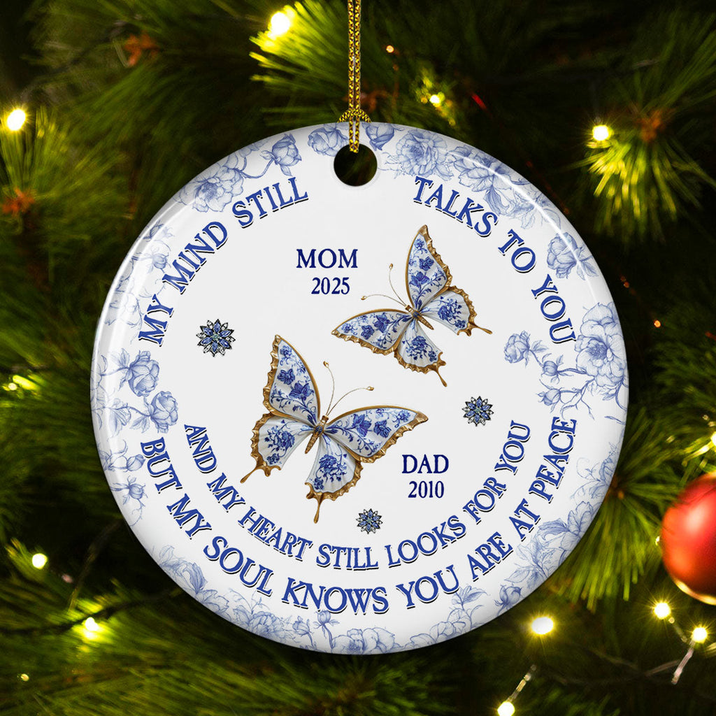 Custom Memorial Christmas Ornament, Sympathy Keepsake •  My Mind My Heart My Soul Memorial - Personalized Ceramic Ornament