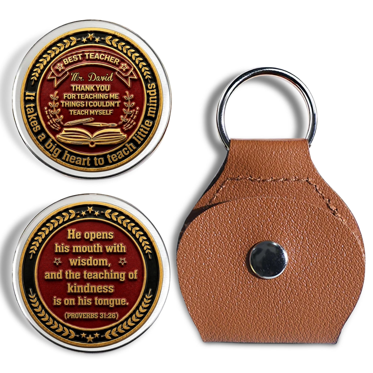 Custom Coin Keychain, Mother's Father's Day Birthday Gift Keepsake • Teachers Create Lasting Impact - Personalized Pocket Hug