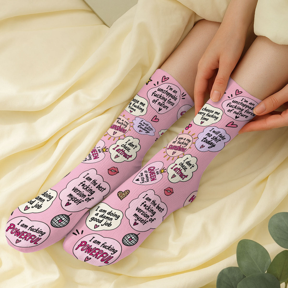 Custom Name Friendship Footwear, Christmas Birthday Gift For Bestie • Badass Affirmations - Personalized Crew Socks