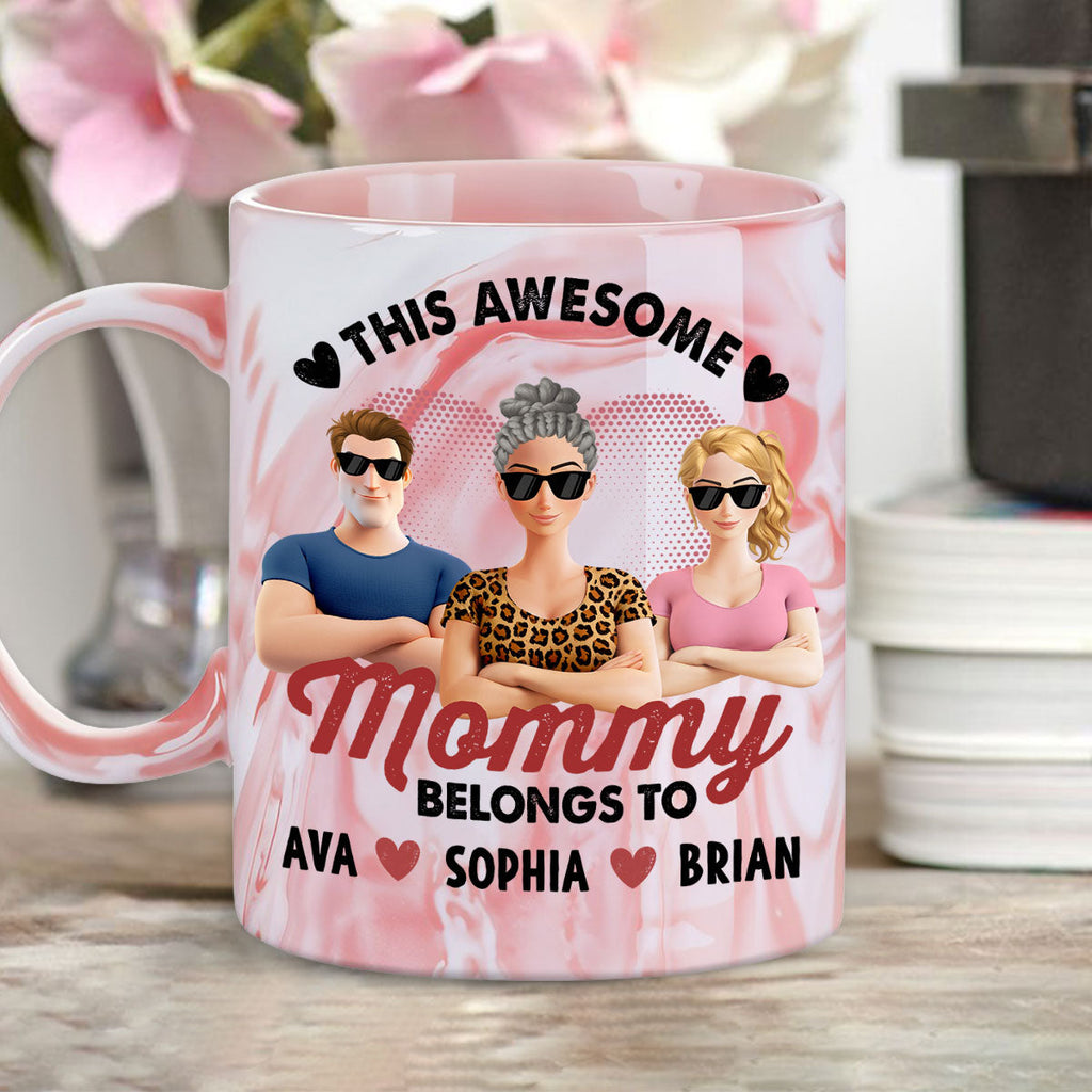 Custom Mother's Day Gift for Mom & Grandma • This Awesome Women Belongs To Us - Personalized Pink Marble Mug