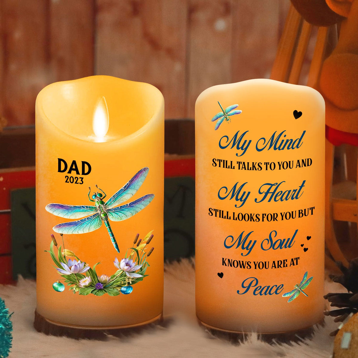 My Mind My Heart My Soul Dragonfly - Personalized LED Candle