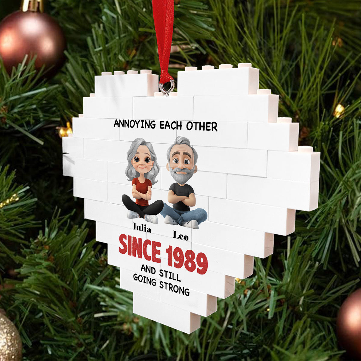 Custom Couple Christmas Ornament, Anniversary Gift •  Till The End Of Time - Personalized Heart Puzzle Ornament