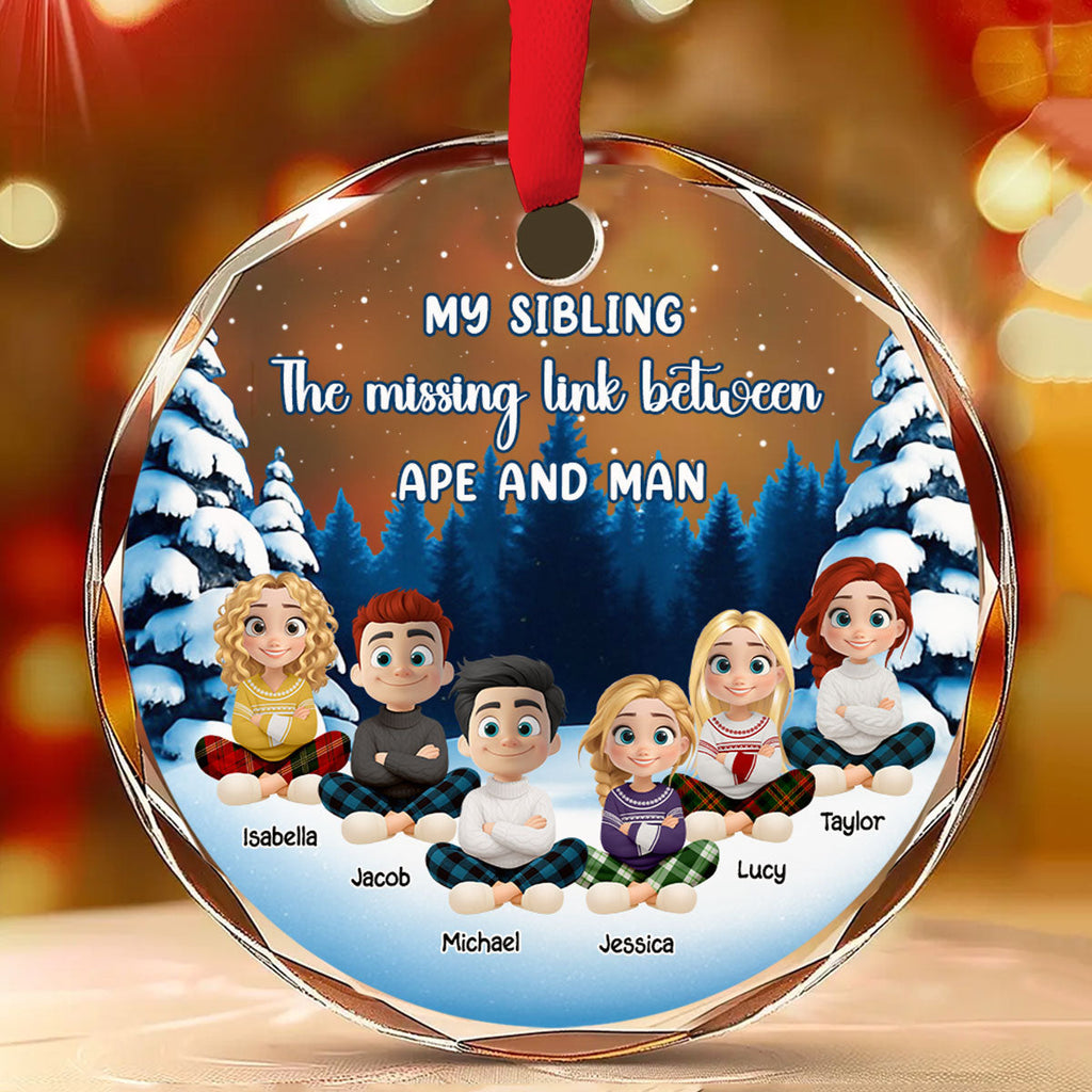 Custom Brothers & Sisters Christmas Ornament •  Sibling Evolution Still In Progress - Personalized Glass Ornament