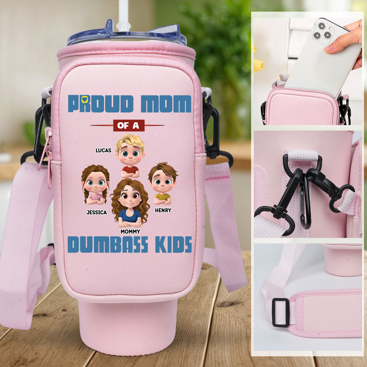 Proud Mom - Personalized Water Bottle Carrier Bag