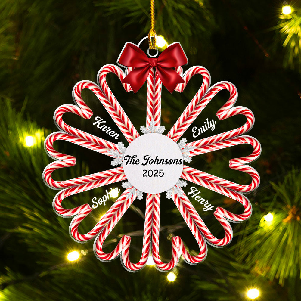 Custom Keepsake Christmas Ornament •  Family Candy Cane - Personalized Acrylic Ornament