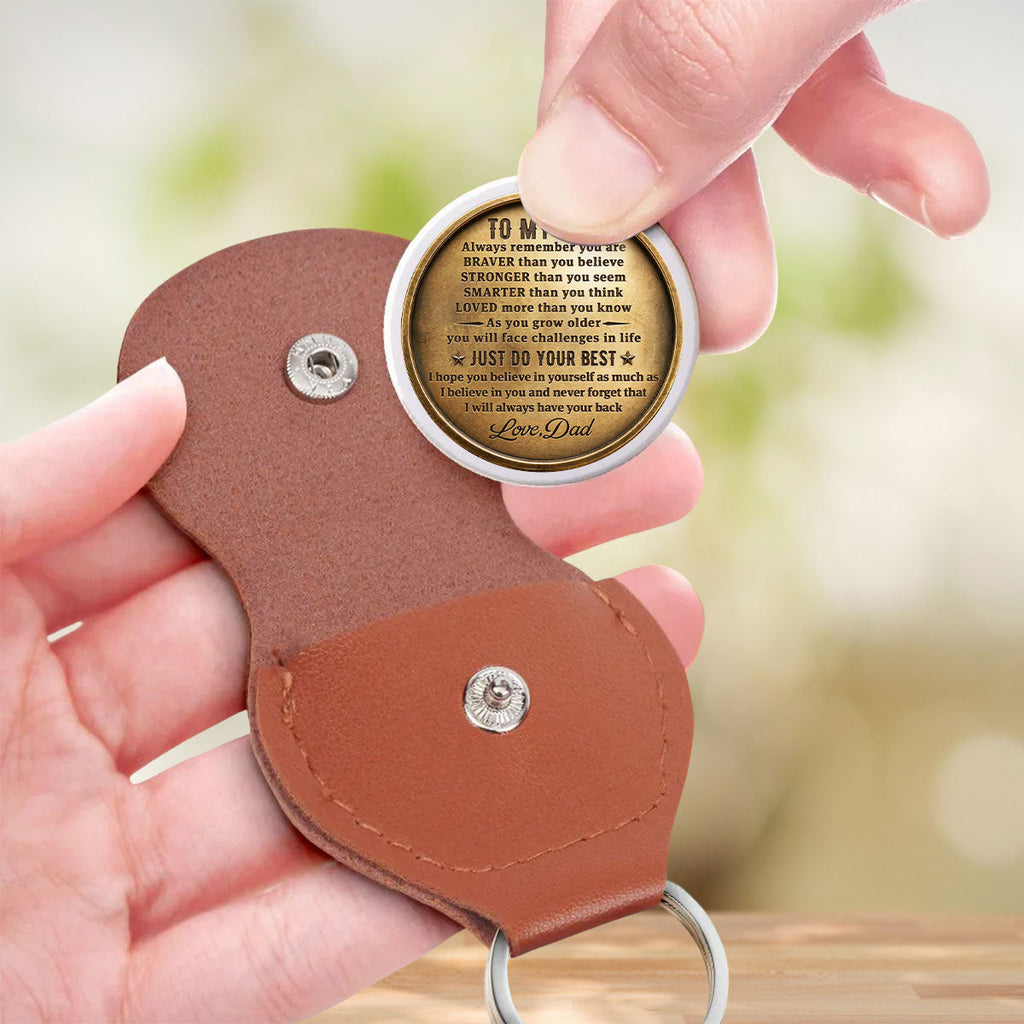 Custom Son Coin Keychain, Father's Day Birthday Gifts • Just Do Your Best My Son - Personalized 3D Effect Pocket Hug