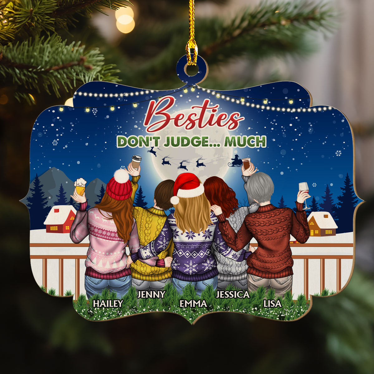 Custom Friendship Christmas Ornament, Best Friend Gift •  Punch Bitch Besties - Personalized Wood Ornament