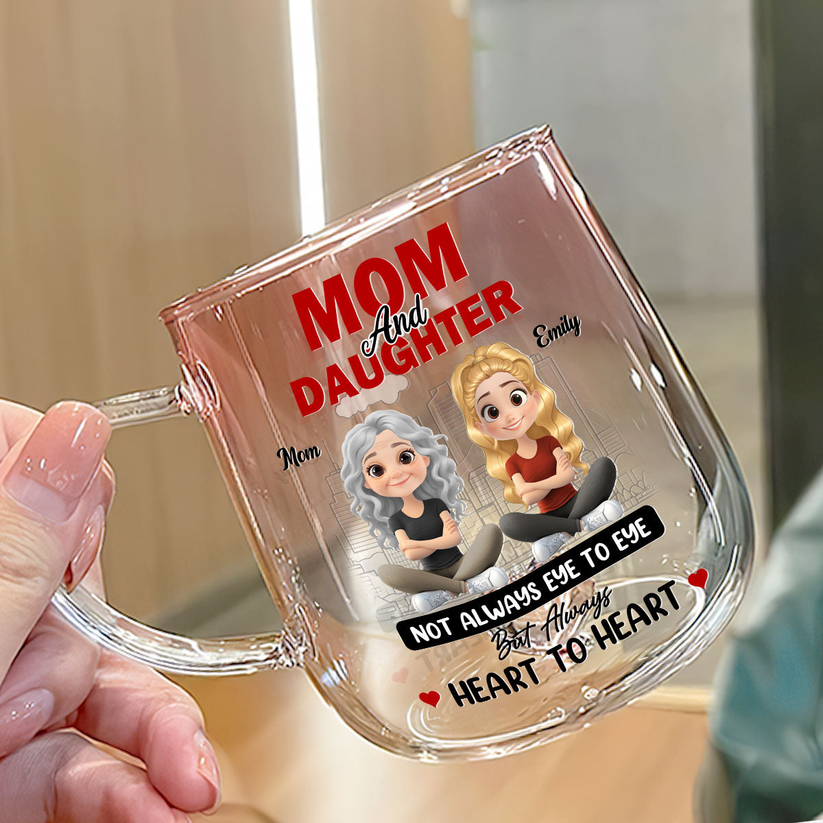 Custom Mother's Day Gift for Daughter • The Bond Of Love Between Mother And Daughter - Personalized Pink Gradient Glass Mug