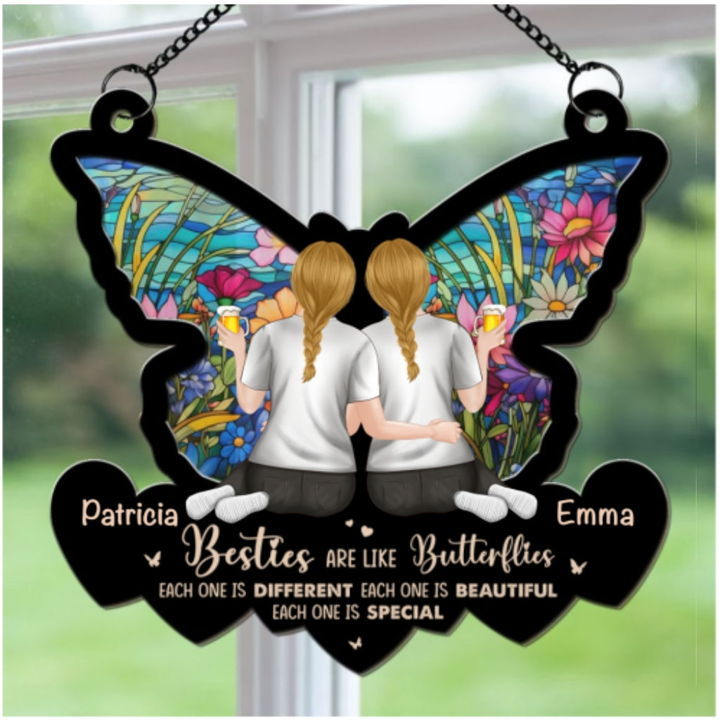 Custom Best Friend Hanging Decor, Friendship Birthday Gifts • Special Sisters Like Butterflies - Personalized Suncatcher