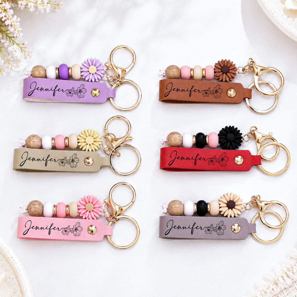 Flower Simple - Personalized Beaded Keychain
