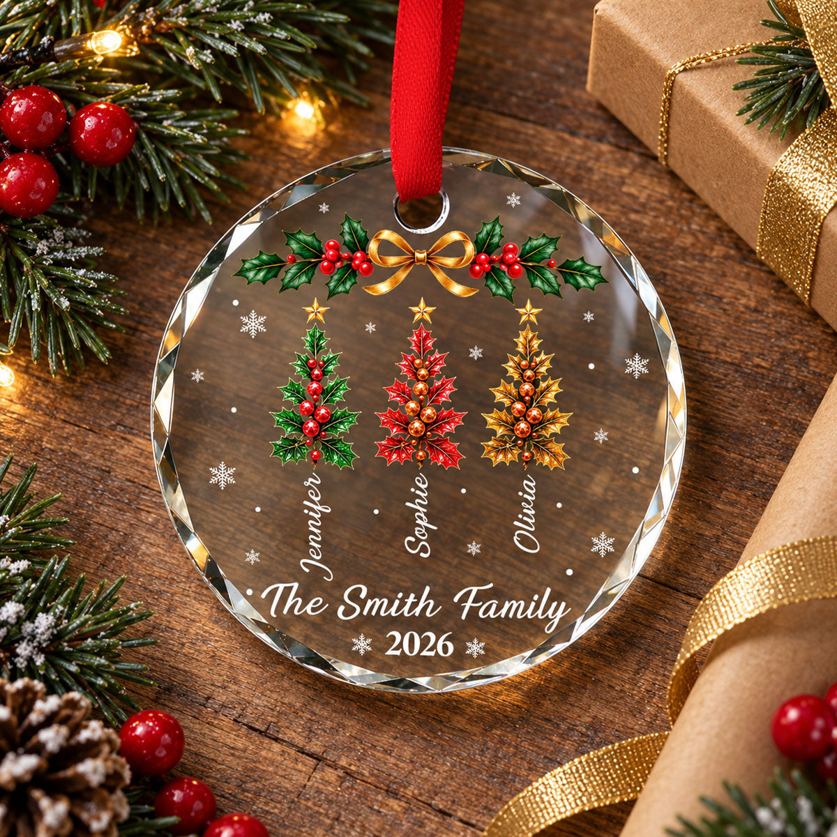 Custom Family Ornament, Christmas Gift for Family Members •  Family Makes Christmas - Personalized Glass Ornament