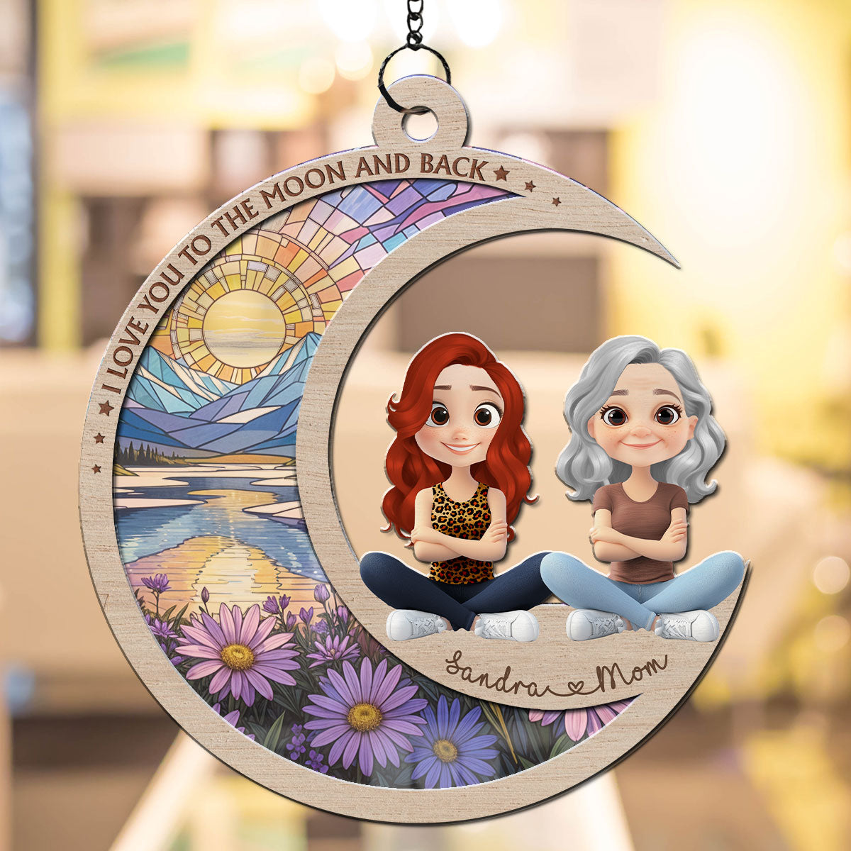 Custom Hanging Decor for Daughter Mom, Mother's Day Gifts • My World Begins With Mom - Personalized Suncatcher