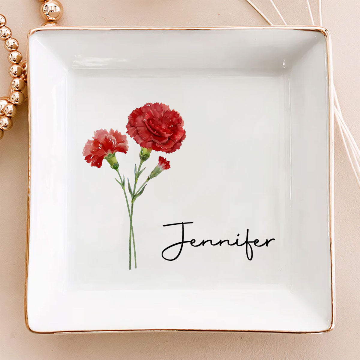 Custom Birth Flower Bestie Trinket Dish, Birthday Christmas Gift For Best Friend • Friends Are Flowers That Never Fade - Personalized Jewelry Dish