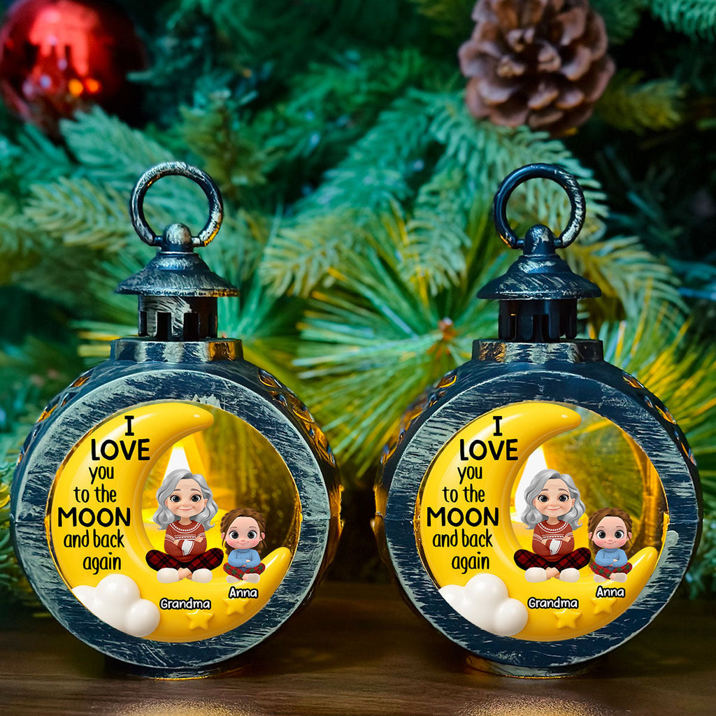 Custom Christmas Gifts for Grandma, Holiday Decor • Grandma And Grandkid On The Moon - Personalized Christmas Lantern