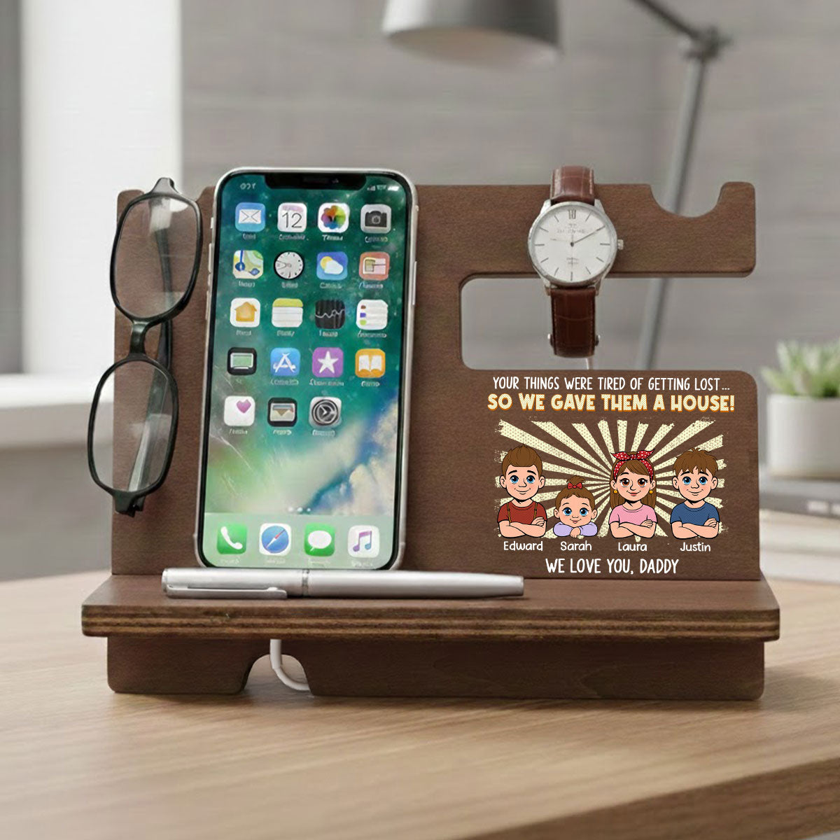 We Love You Dad - Personalized Wood Phone Docking Station