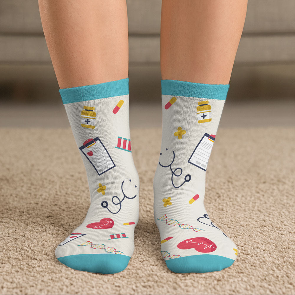 Custom Nurse Christmas Footwear Gift, Healthcare Worker Appreciation Gift • Proud To Be A Nurse - Personalized Crew Socks