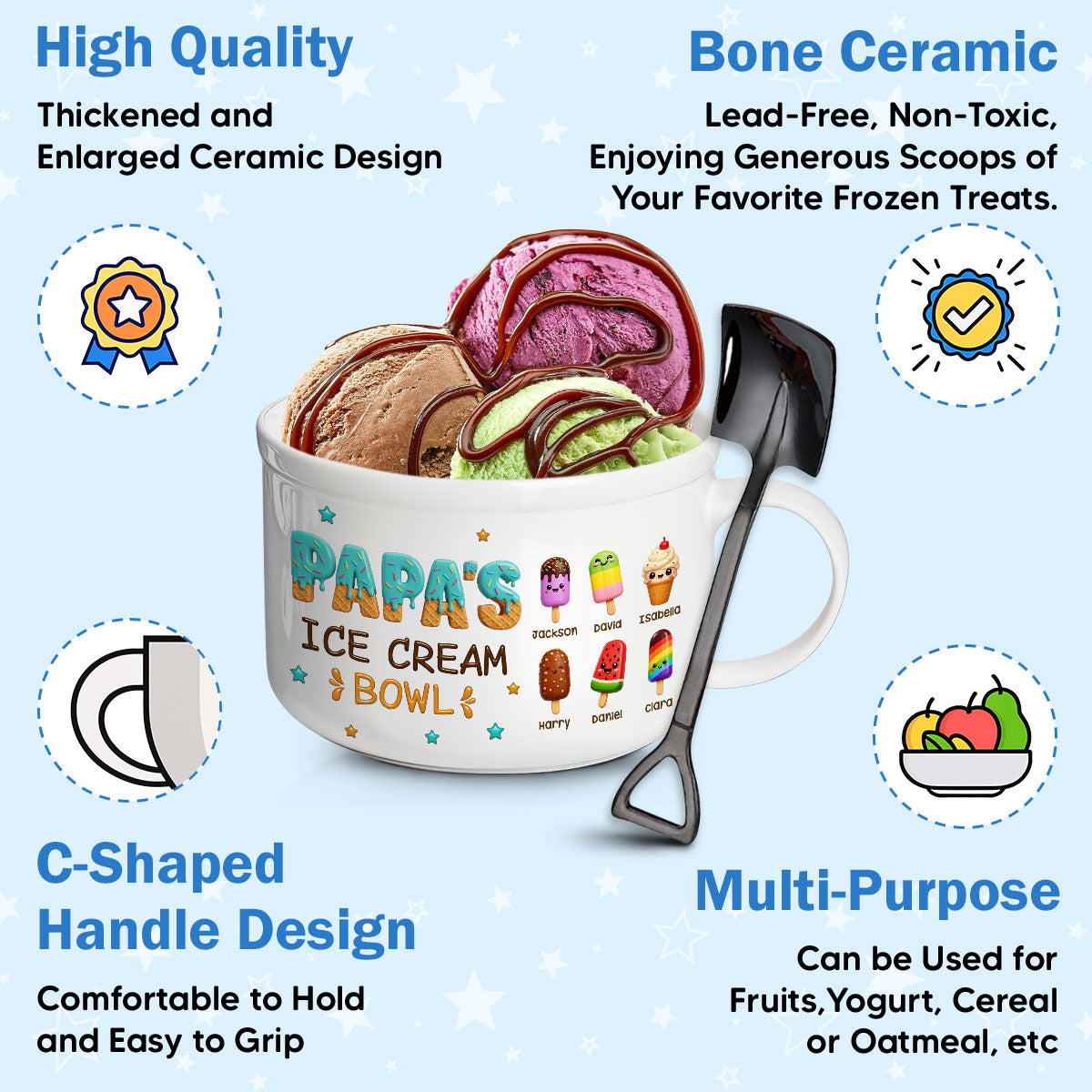 Grandpa Scoops With Love - Personalized Ceramic Bowl