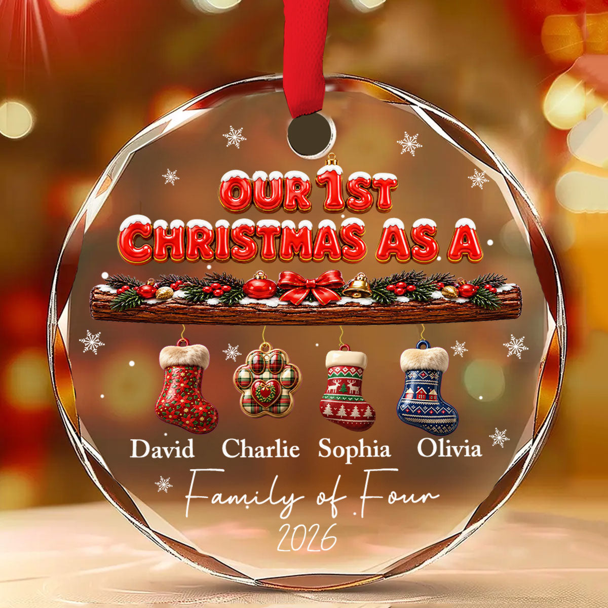 Custom Family Ornament, Christmas Gift for Family Members •  Our First Christmas as a Family - Personalized Glass Ornament
