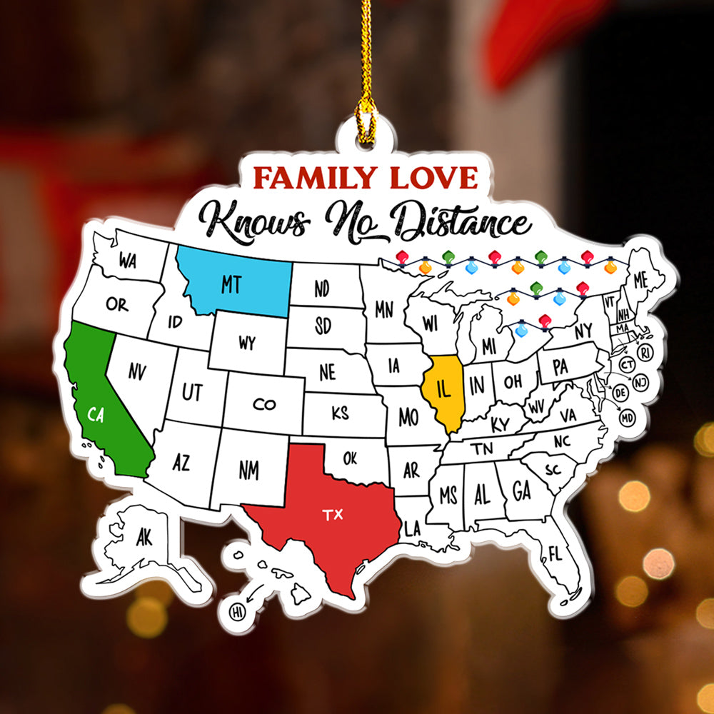Custom Family Ornament, Christmas Gift for Family Members •  Family Love Across The Miles - Personalized Acrylic Ornament