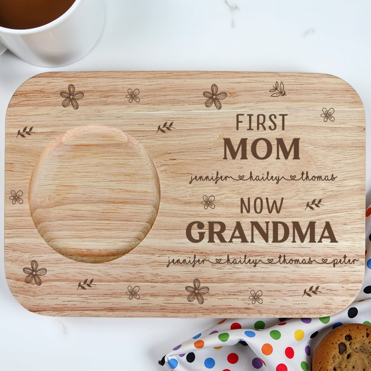First Mom Now Grandma Version 2 - Personalized Wooden Treat Board