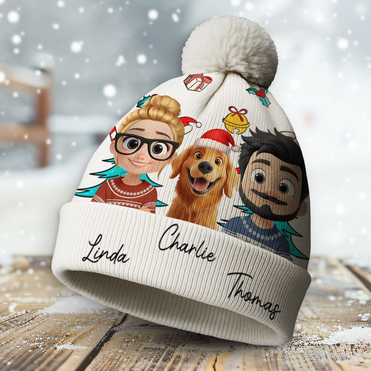 Custom Family Christmas Winter Hat • Santa Is Coming To Our Family - Personalized Bobble Beanie Hat