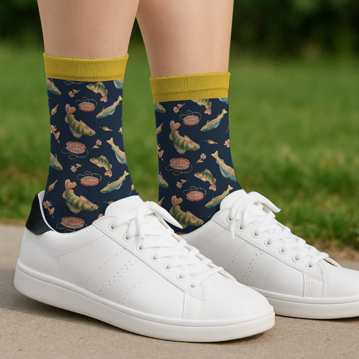 Custom Fishing Lover Gift, Outdoor Footwear For Fishermen • Lucky Fisherman - Personalized Crew Socks