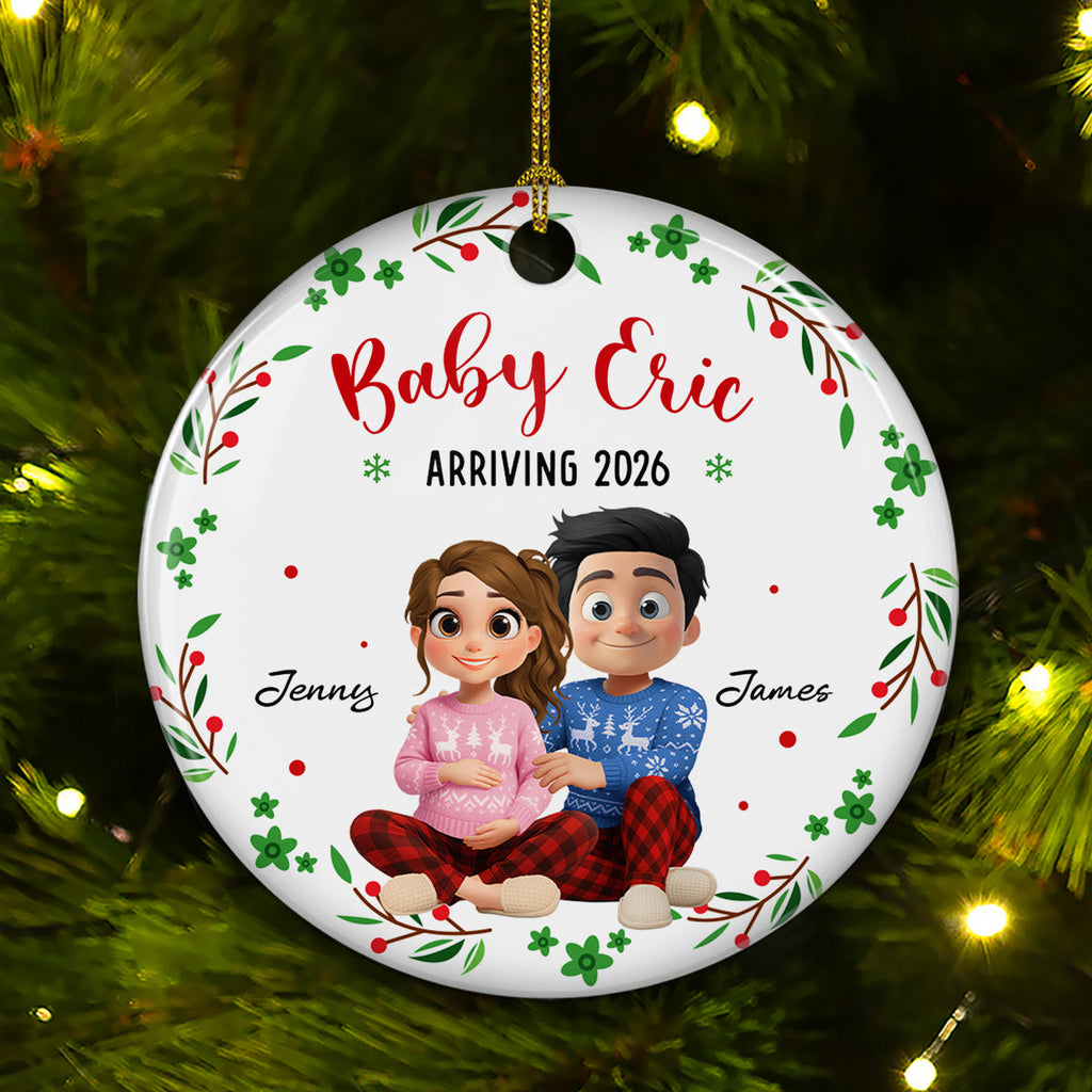 Custom Family Ornament, Christmas Gift for Family Members •  Arrive To This World - Personalized Ceramic Ornament