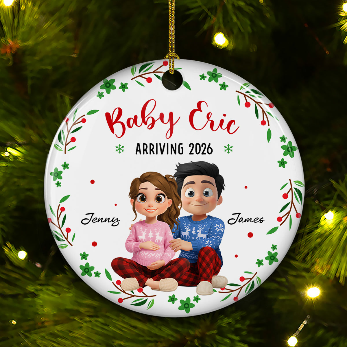 Custom Family Ornament, Christmas Gift for Family Members •  Arrive To This World - Personalized Ceramic Ornament
