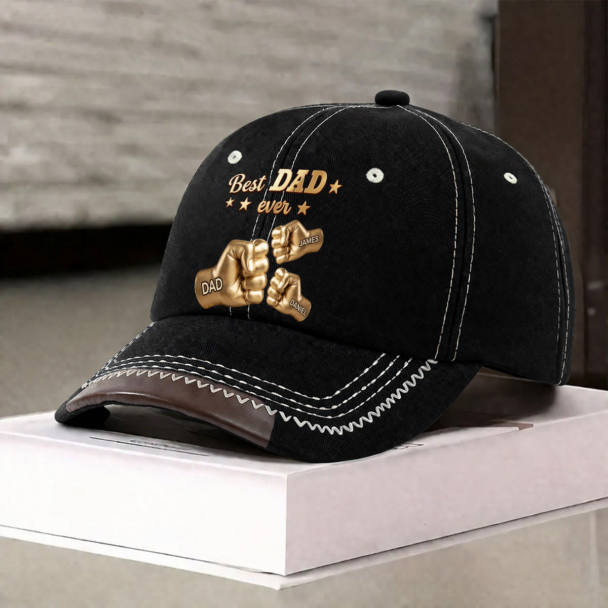 Gold Best Dad - Personalized Vintage Soft Baseball Cap