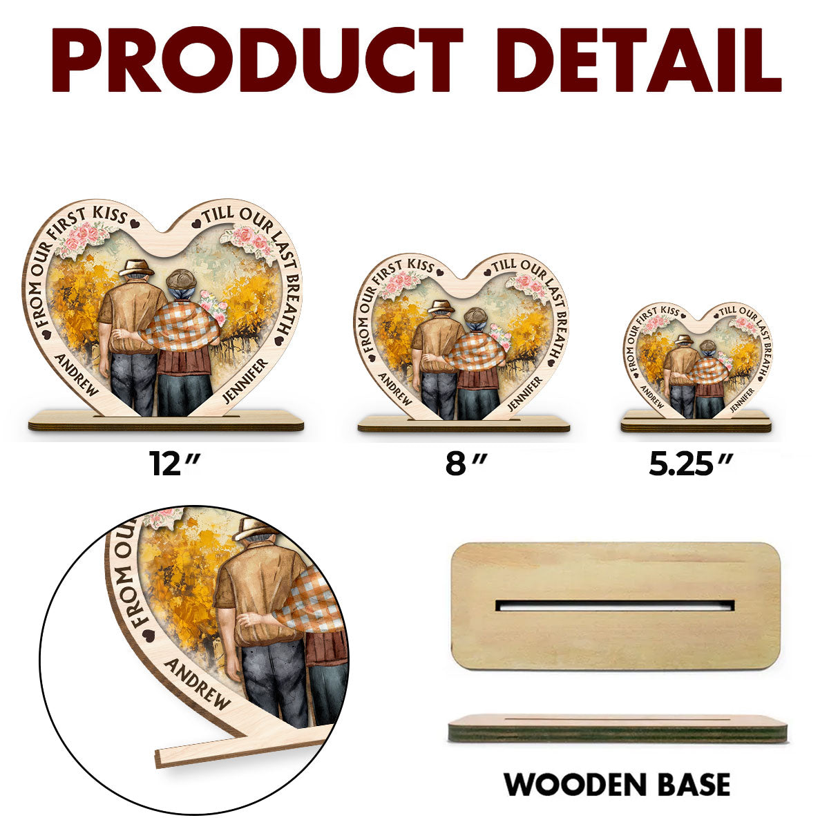 Custom Decor for Wife, Gift for Her • Our First Kiss - Personalized 2-Layer Wood Plaque With Flat Base