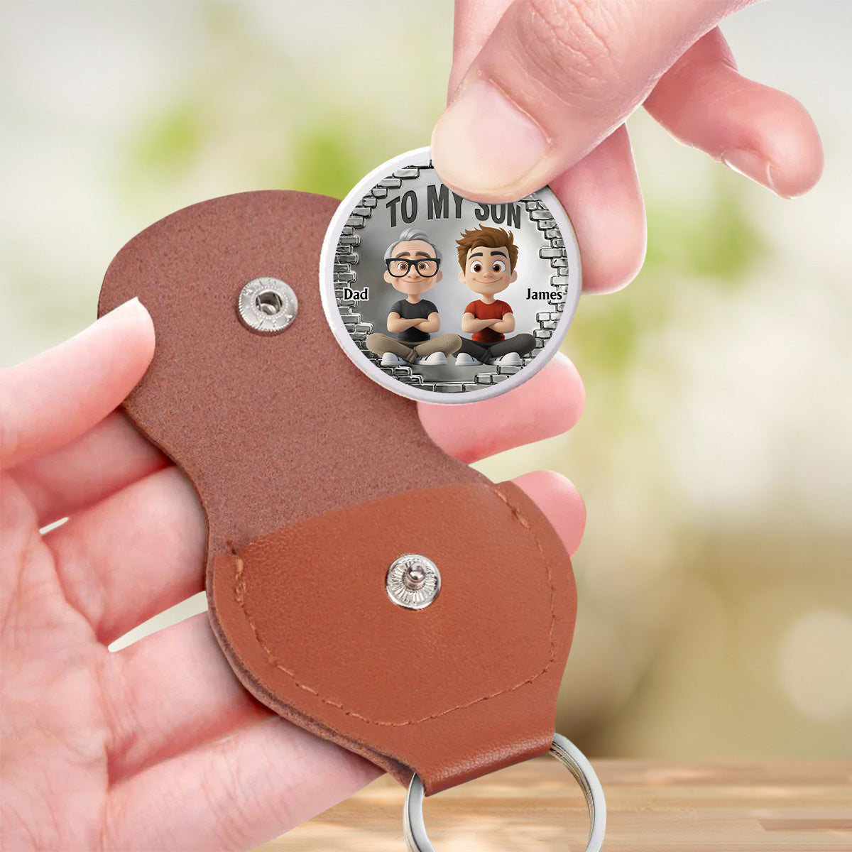 Custom Son Coin Keychain, Father's Day Birthday Gifts • To My Son I Believe In You Cartoon Version - Personalized Pocket Hug