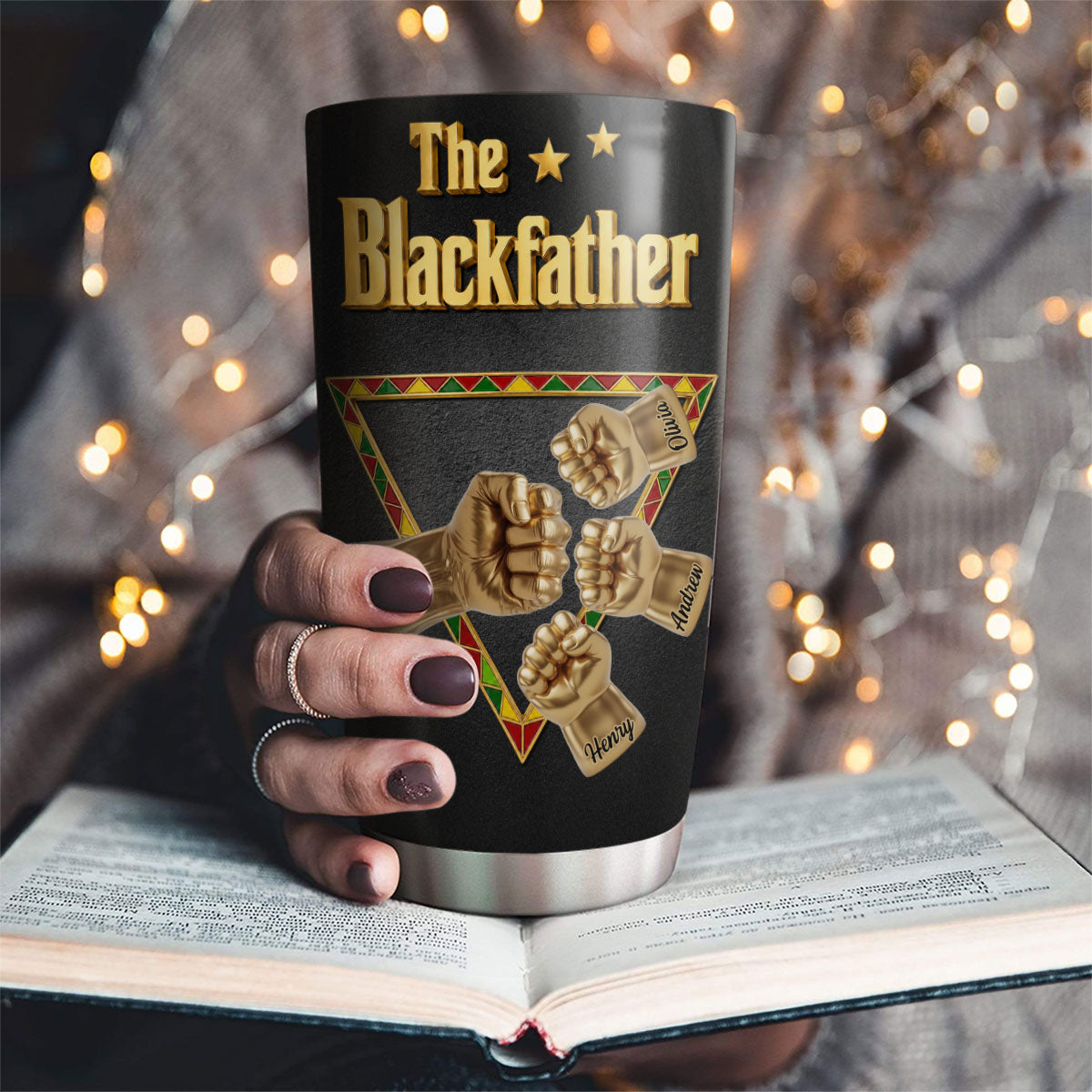 Custom Father's Day Birthday Gifts For Dad • The Blackfather Gold - Personalized 3D Effect Tumbler