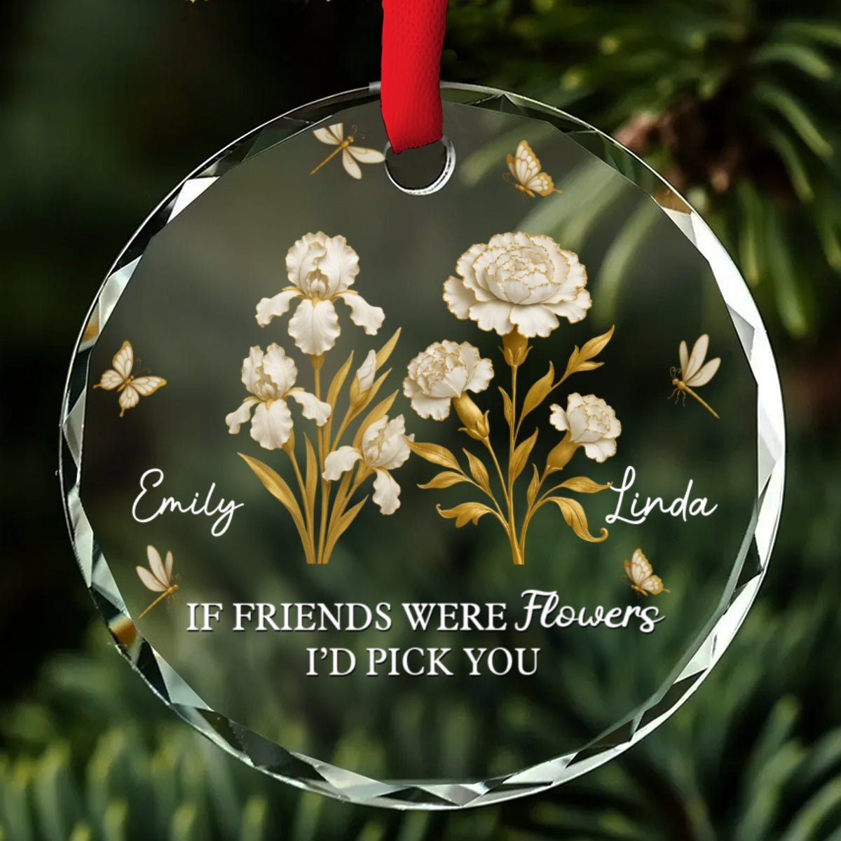 Custom Friendship Christmas Ornament, Best Friend Gift •  Pick You - Personalized Glass Ornament